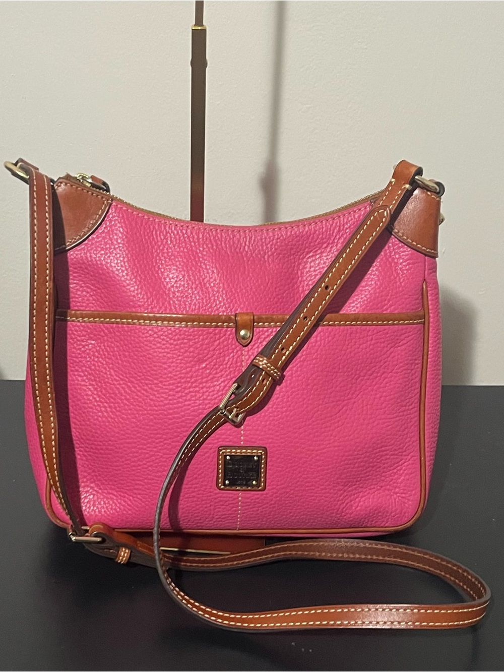 Dooney & Bourke Pink Leather Crossbody Bag with Brown Trim